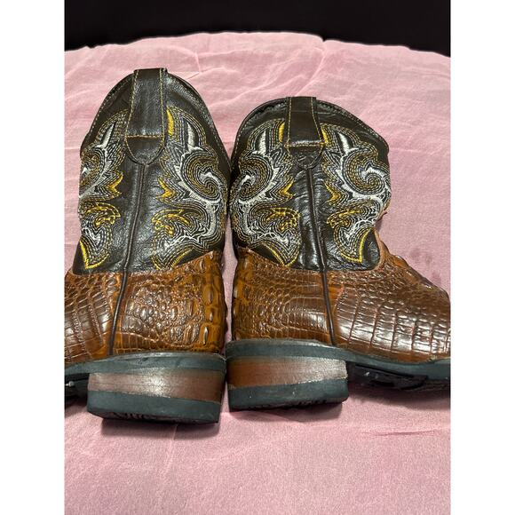 Kids Coyote Western Cowboy Gator Boots Brown Mexico, Sz 16 (USA 9) - Picture 7 of 9